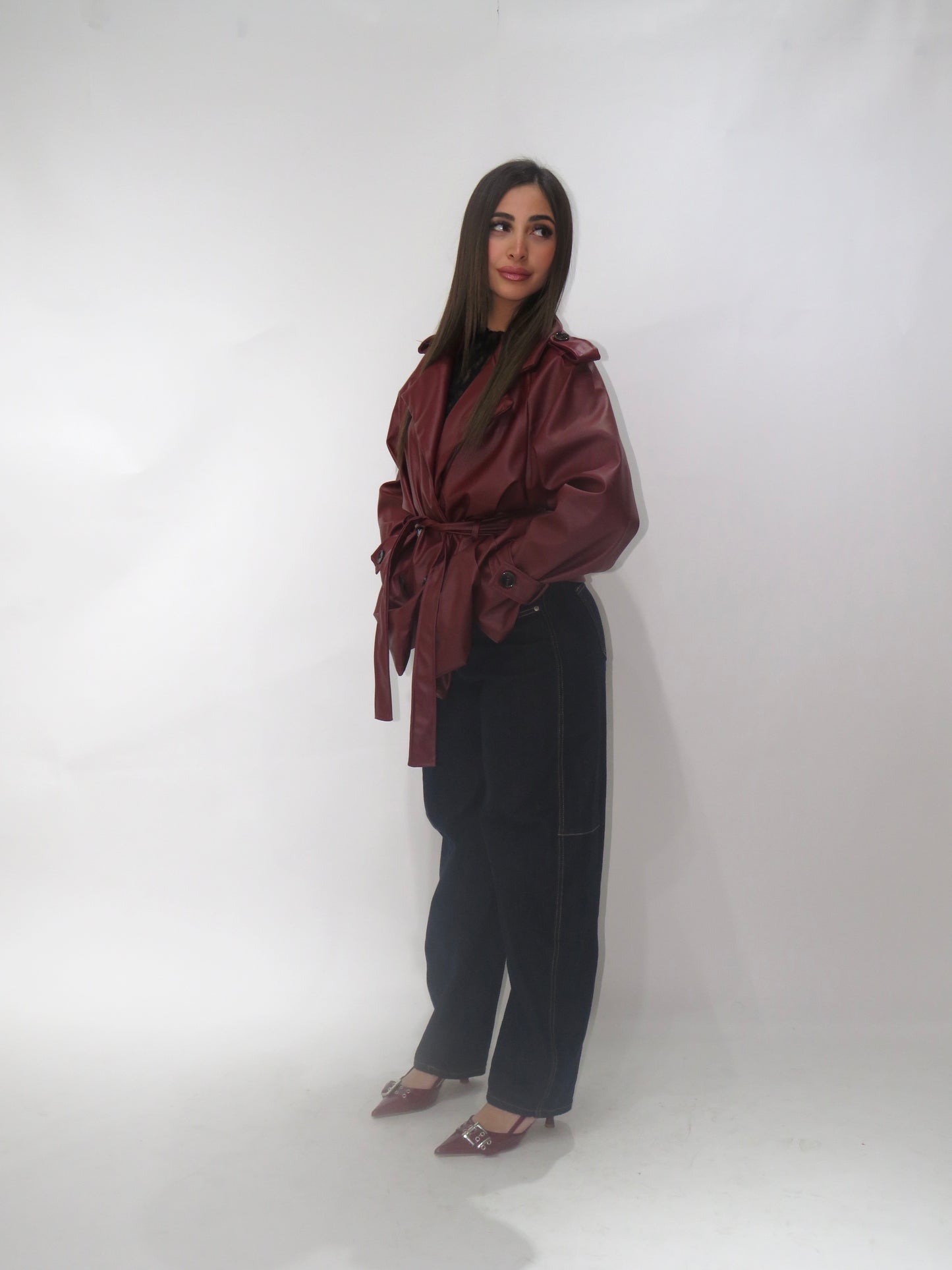 Giacca in pelle con cinta